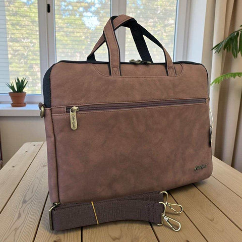 Cotton Road Laptop Bag: Brown PU Leather 15.6" Padded Carry Sleeve for Professionals