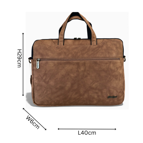 Cotton Road Laptop Bag: CAMEL PU Leather 15'6 Padded Laptop Bag / Carry Sleeve