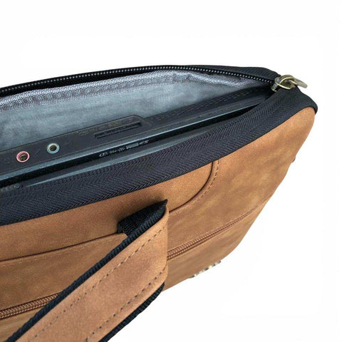 Cotton Road Laptop Bag: CAMEL PU Leather 15'6 Padded Laptop Bag / Carry Sleeve