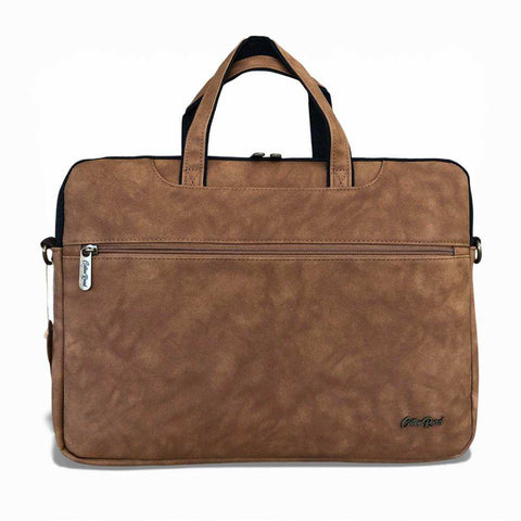 Cotton Road Laptop Bag: CAMEL PU Leather 15'6 Padded Laptop Bag / Carry Sleeve