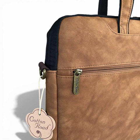 Cotton Road Laptop Bag: CAMEL PU Leather 15'6 Padded Laptop Bag / Carry Sleeve