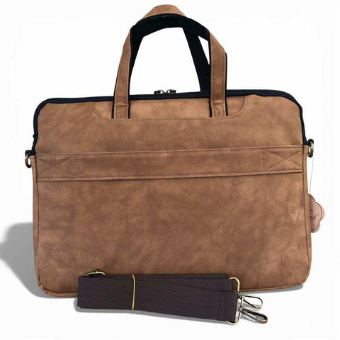 Cotton Road Laptop Bag: CAMEL PU Leather 15'6 Padded Laptop Bag / Carry Sleeve