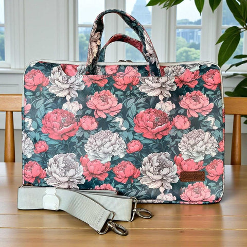 Cotton Road Laptop Bag: FLORAL PVC Laptop Bag / Carry Sleeve with Padded Inner