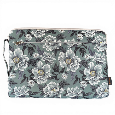 Cotton Road Laptop Bag: GREEN FLORAL Canvas with GREY Trim and Matching Sleeve COMBO