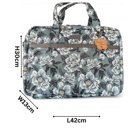 Cotton Road Laptop Bag: GREEN FLORAL Canvas with GREY Trim and Matching Sleeve COMBO