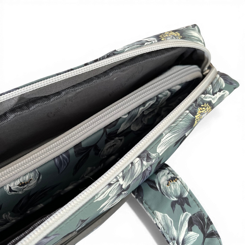 Cotton Road Laptop Bag: GREEN FLORAL Canvas with GREY Trim and Matching Sleeve COMBO