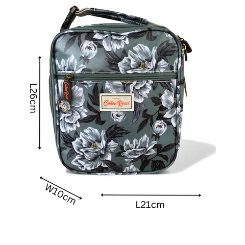 Cotton Road Laptop Bag: GREEN FLORAL Canvas with Matching Sleeve and LUNCH Cooler