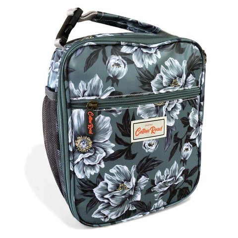 Cotton Road Laptop Bag: GREEN FLORAL Canvas with Matching Sleeve and LUNCH Cooler