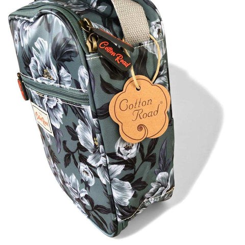 Cotton Road Laptop Bag: GREEN FLORAL Canvas with Matching Sleeve and LUNCH Cooler