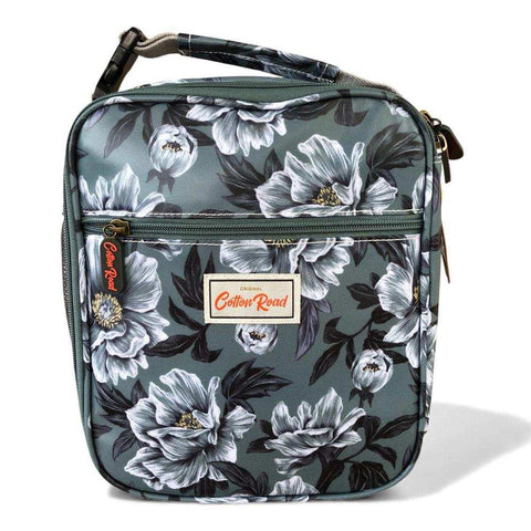Cotton Road Laptop Bag: GREEN FLORAL Canvas with Matching Sleeve and LUNCH Cooler