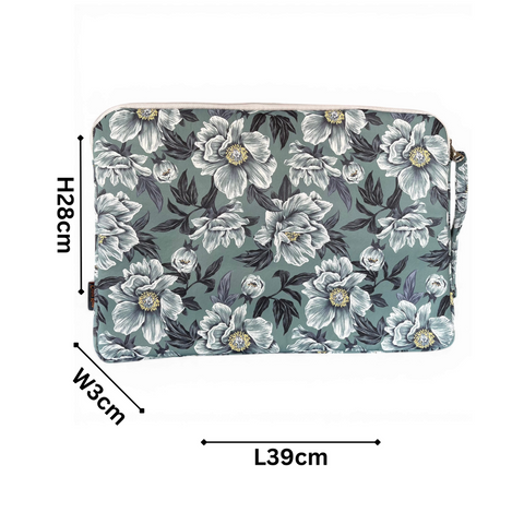 Cotton Road Laptop Bag: GREEN FLORAL Canvas with Matching Sleeve and LUNCH Cooler