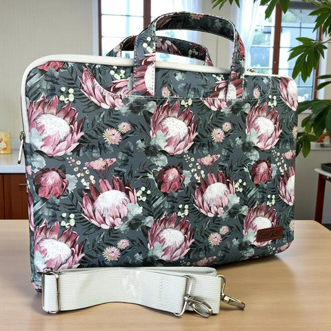 Cotton Road Laptop Bag: GREEN PROTEA PVC Laptop Bag / Carry Sleeve with Padded Inner