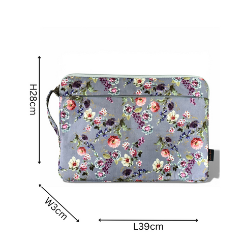 Cotton Road Laptop Bag: GREY Canvas FLORAL Laptop Bag with GREY Trim and Matching Sleeve COMBO