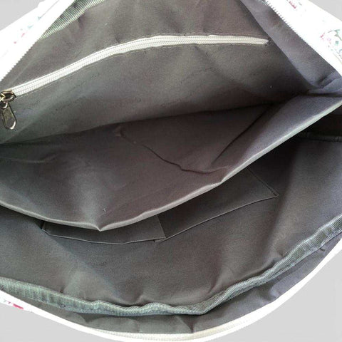 Cotton Road Laptop Bag: GREY Canvas FLORAL Laptop Bag with GREY Trim and Matching Sleeve COMBO