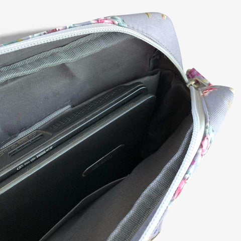 Cotton Road Laptop Bag: GREY Canvas FLORAL Laptop Bag with GREY Trim and Matching Sleeve COMBO