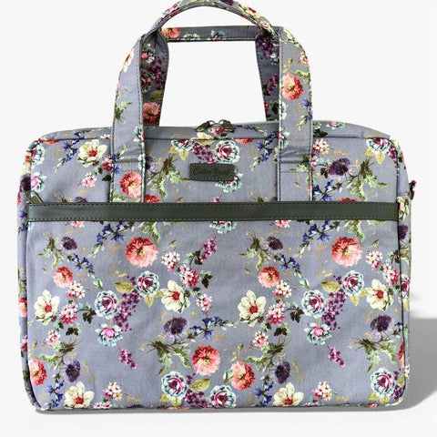 Cotton Road Laptop Bag: GREY Canvas FLORAL Laptop Bag with GREY Trim and Matching Sleeve COMBO
