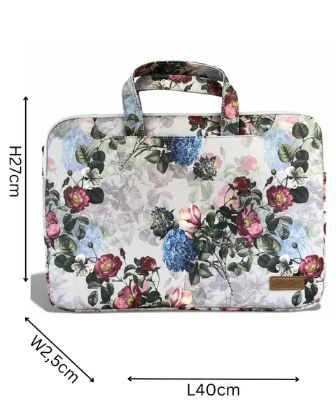 Cotton Road Laptop Bag: GREY FLORAL PVC Bag / Carry Sleeve with Padded Inner