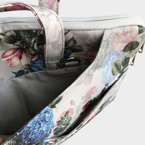 Cotton Road Laptop Bag: GREY FLORAL PVC Bag / Carry Sleeve with Padded Inner