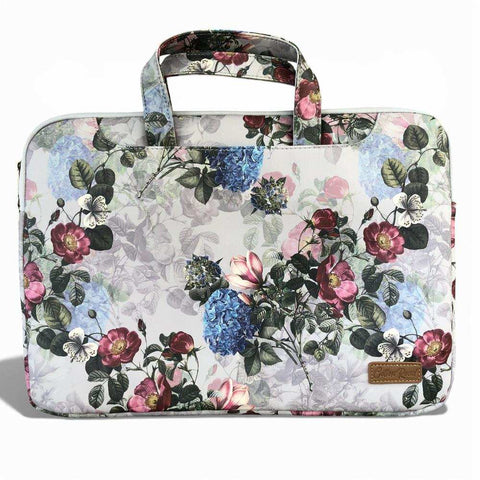 Cotton Road Laptop Bag: GREY FLORAL PVC Bag / Carry Sleeve with Padded Inner