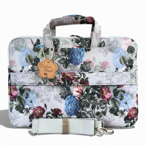 Cotton Road Laptop Bag: GREY FLORAL PVC Bag / Carry Sleeve with Padded Inner