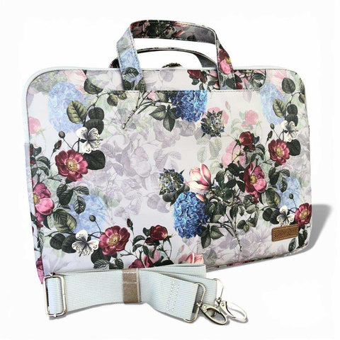 Cotton Road Laptop Bag: GREY FLORAL PVC Bag / Carry Sleeve with Padded Inner