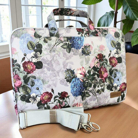 Cotton Road Laptop Bag: GREY FLORAL PVC Bag / Carry Sleeve with Padded Inner