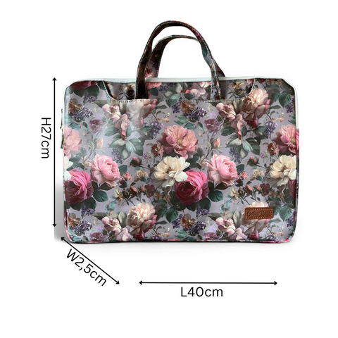 Cotton Road Laptop Bag: GREY FLORAL PVC Laptop Bag / Carry Sleeve with Padded Inner
