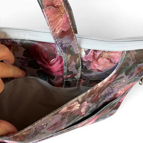 Cotton Road Laptop Bag: GREY FLORAL PVC Laptop Bag / Carry Sleeve with Padded Inner