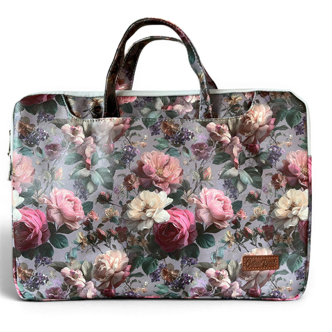 Cotton Road Laptop Bag: GREY FLORAL PVC Laptop Bag / Carry Sleeve with Padded Inner