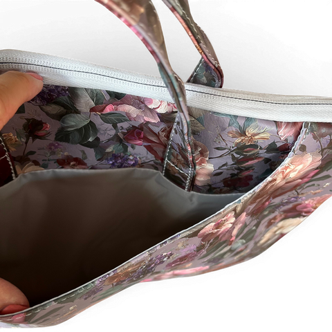 Cotton Road Laptop Bag: GREY FLORAL PVC Laptop Bag / Carry Sleeve with Padded Inner