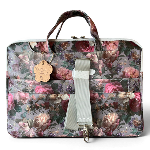 Cotton Road Laptop Bag: GREY FLORAL PVC Laptop Bag / Carry Sleeve with Padded Inner