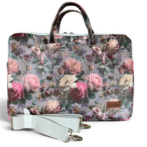 Cotton Road Laptop Bag: GREY FLORAL PVC Laptop Bag / Carry Sleeve with Padded Inner