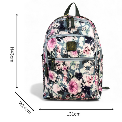Cotton Road Laptop Bag: GREY PVC 15,6" Backpack with FLOWERS