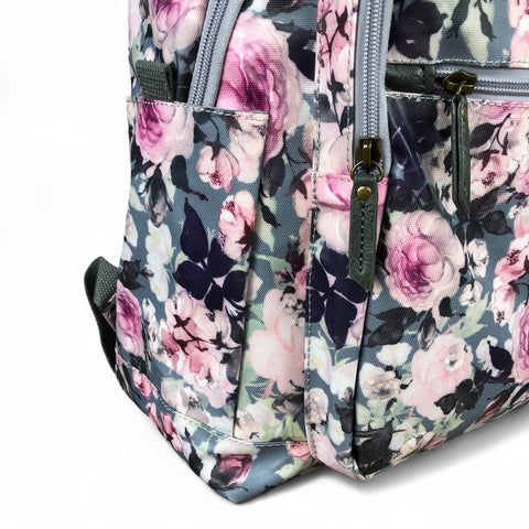 Cotton Road Laptop Bag: GREY PVC 15,6" Backpack with FLOWERS