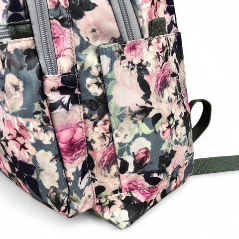 Cotton Road Laptop Bag: GREY PVC 15,6" Backpack with FLOWERS