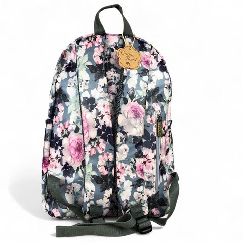 Cotton Road Laptop Bag: GREY PVC 15,6" Backpack with FLOWERS