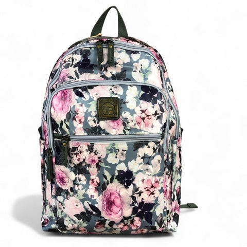 Cotton Road Laptop Bag: GREY PVC 15,6" Backpack with FLOWERS