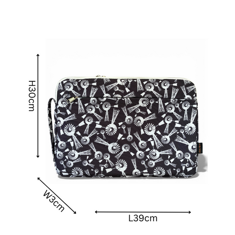 Cotton Road Laptop Bag: GREY WINDMILL Canvas Laptop Bag with GREY Trim and Matching Sleeve COMBO