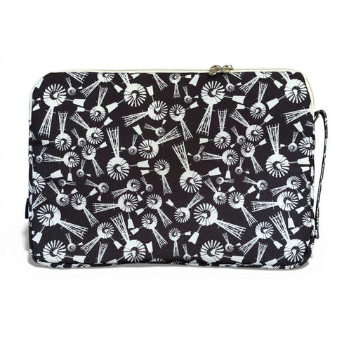 Cotton Road Laptop Bag: GREY WINDMILL Canvas Laptop Bag with GREY Trim and Matching Sleeve COMBO