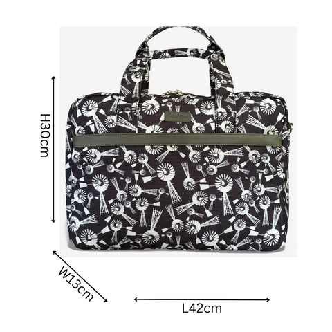 Cotton Road Laptop Bag: GREY WINDMILL Canvas Laptop Bag with GREY Trim and Matching Sleeve COMBO