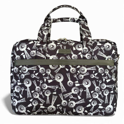 Cotton Road Laptop Bag: GREY WINDMILL Canvas Laptop Bag with GREY Trim and Matching Sleeve COMBO