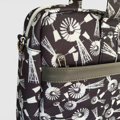 Cotton Road Laptop Bag: GREY WINDMILL Canvas Laptop Bag with GREY Trim and Matching Sleeve COMBO