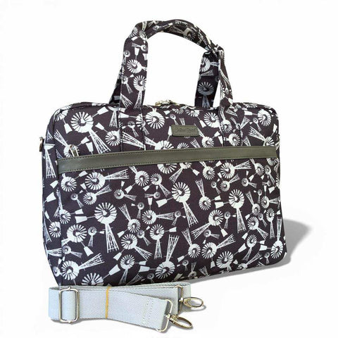 Cotton Road Laptop Bag: GREY WINDMILL Canvas Laptop Bag with GREY Trim and Matching Sleeve COMBO