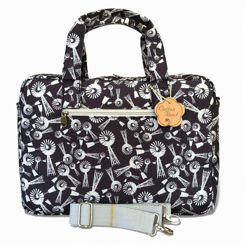 Cotton Road Laptop Bag: GREY WINDMILL Canvas Laptop Bag with GREY Trim and Matching Sleeve COMBO