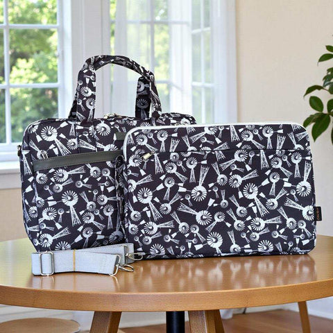 Cotton Road Laptop Bag: GREY WINDMILL Canvas Laptop Bag with GREY Trim and Matching Sleeve COMBO