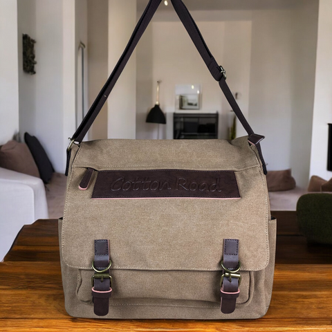 Cotton Road Laptop Bag: KHAKI BRANDED Canvas 15,6" Laptop Bag