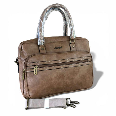 Cotton Road Laptop Bag: KHAKI PU Leather Bag