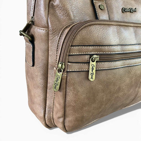 Cotton Road Laptop Bag: KHAKI PU Leather Bag