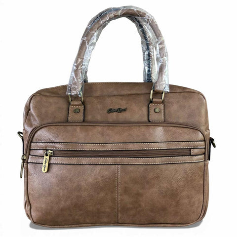 Cotton Road Laptop Bag: KHAKI PU Leather Bag