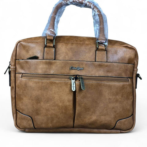 Cotton Road Laptop Bag: KHAKI PU Leather Bag